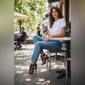 L.A.M.B Nayuta Burgundy Strappy Heels Size 6M